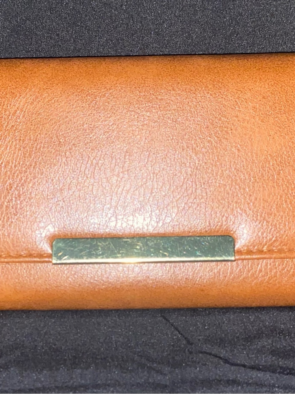 Classic Tan Leather Clutch with Gold Accent